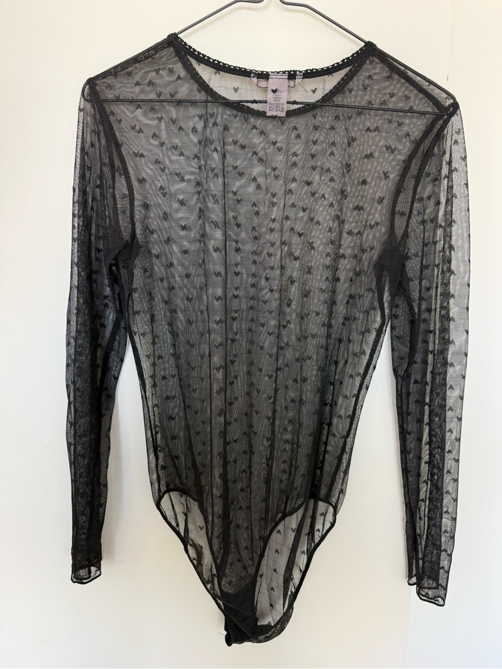Victoria's Secret Sheer Black Long-Sleeve Heart Mesh Bodysuit